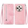 For Oppo Reno12 F 5G Zipper Wallet Case with Strap Flower Imprint PU Leather Phone Cover