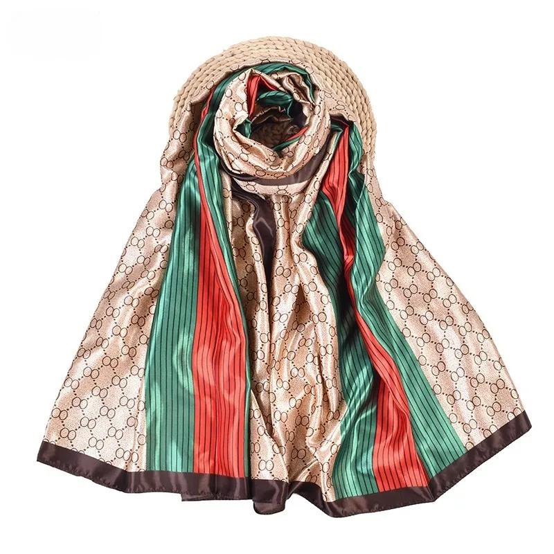 Women Fashion Print Silk Scarf Warm 180X90Cm Scarves Popular Lrage Satin Finish Shawl The Four Seasons Design Hijab