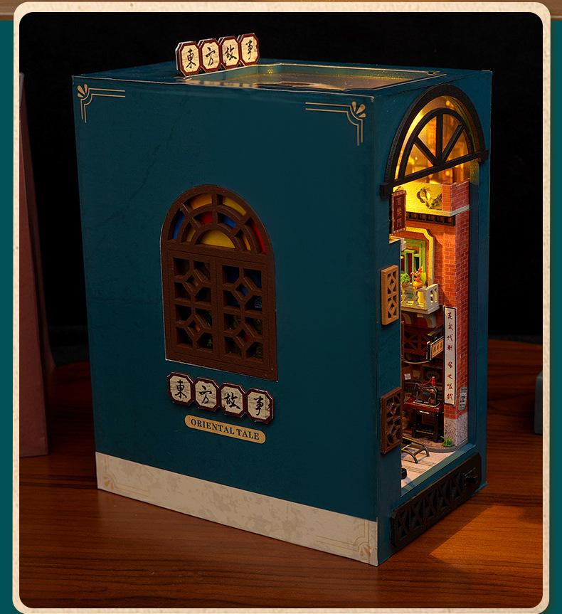 DIY Miniature House Wooden Bookend Oriental Story Handmade Assembled Model Architectural Creative Holiday Gift Decoration Kit