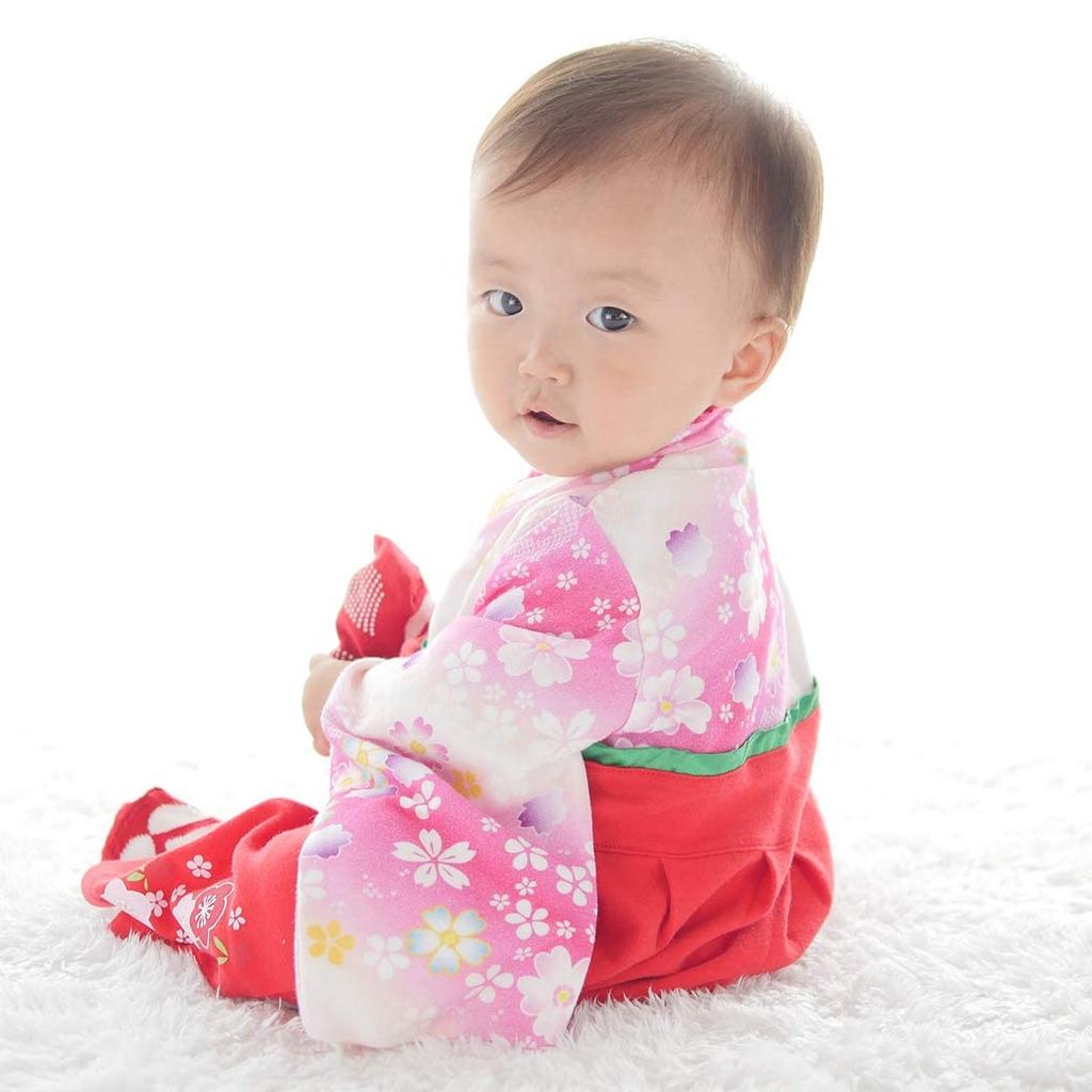 Aenak Mädchen Ganzkörper-Hakama-Strampler [795001] Hakama für die erste Mahlzeit, Japanische Kleidung, Kinderkleidung (Rot, Größe 90)
