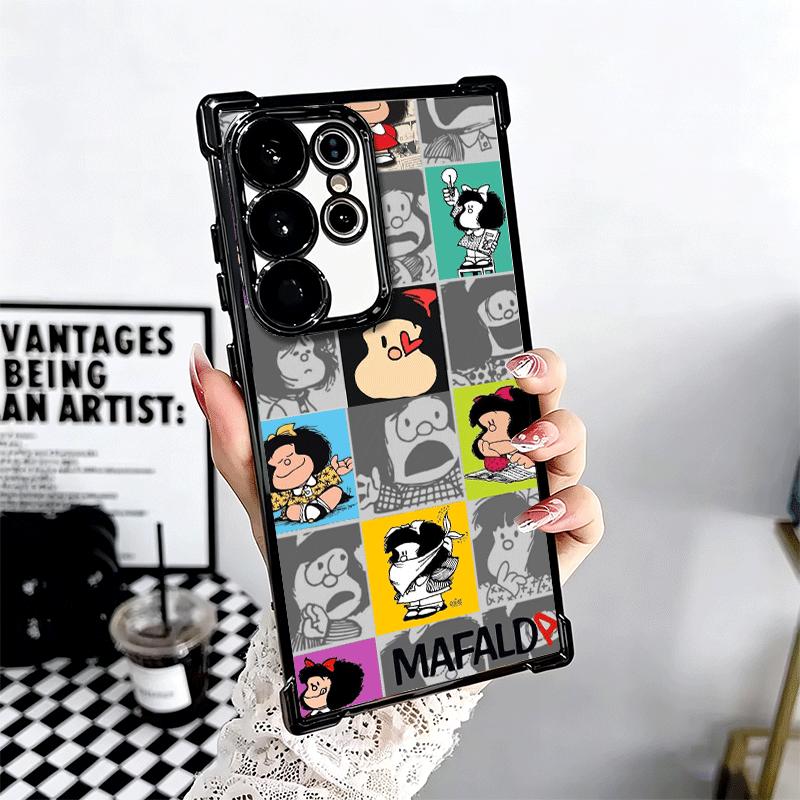 Mafalda Cartoon Cute Plating Phone Case For Samsung Galaxy S24 S25 FE S26 Edge S23 Ultra S22 S21 Plus S20 Anti-Fall Airabag Cove