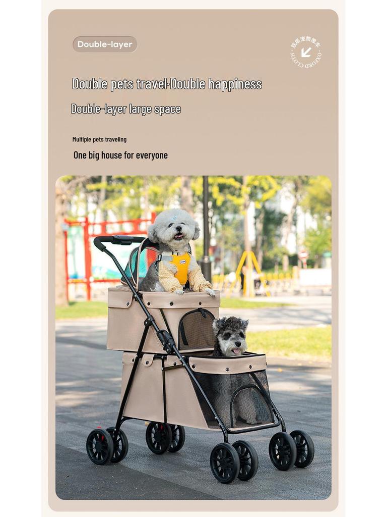 Compact Double-Layer Foldable Pet Stroller for Small Dogs and Cats