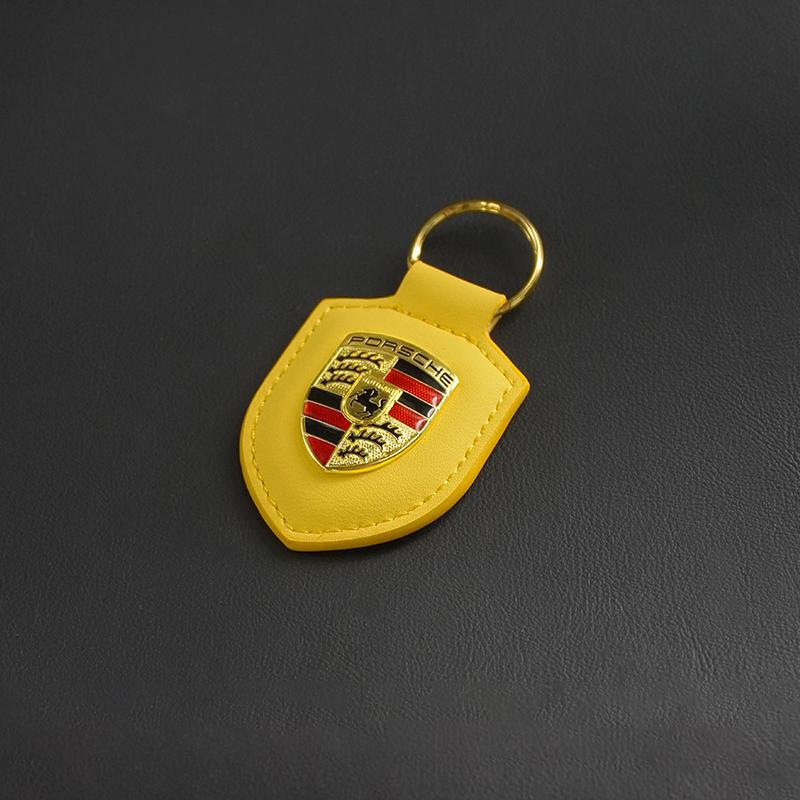 Portachiavi in Pelle con Logo Metallico 3D Tipo Scudo Portachiavi Accessori Per Porsche Panamera Cayenne Taycan 911 718 Macan Carrera-GT