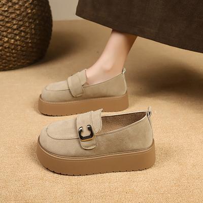 Fashion Women's Fashionable Thick-Soled 2025 Hot-Selling Autumn New Style Round-Toe Retro Height Versatile Loafers Trendy
