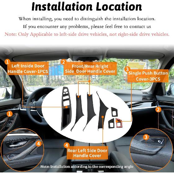 7Pcs No-Remove Interior Door Pull Handle Sticky Cover For BMW 5 Series F10/F11 520,523,525,528,530,535 (2010-2016) Fits Driver & Passenger Side