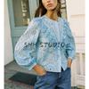 Fall New Women's Clothing French Style Laminated Decoration Cotton Cut Out Embroidered Crew Neck Long Sleeves Shirt 8741231