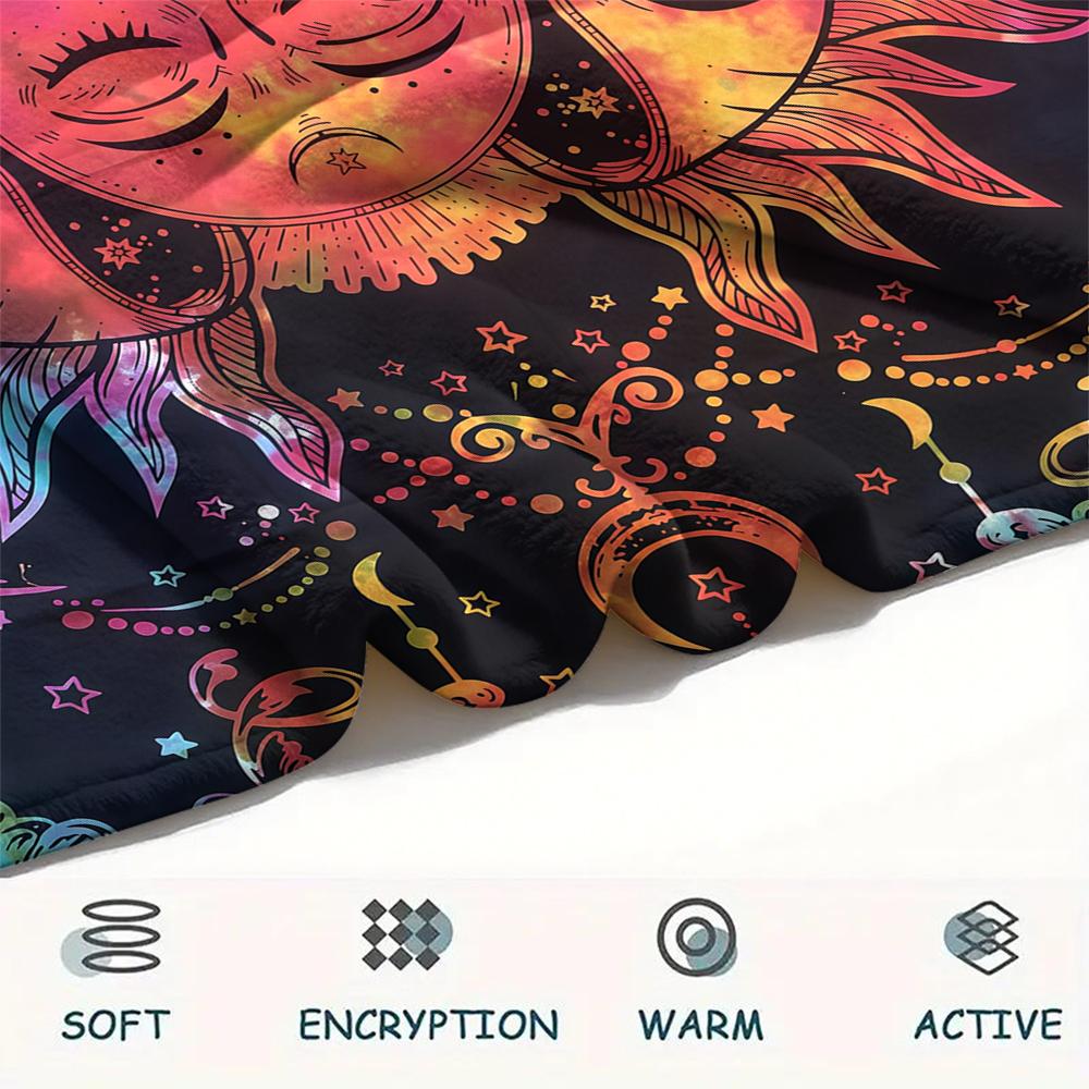 1PC Sun and Moon Print Flannel Blanket, High quality All Seasons, Home Decor, Warmth and Comfort, Perfect for Christmas Gifts
