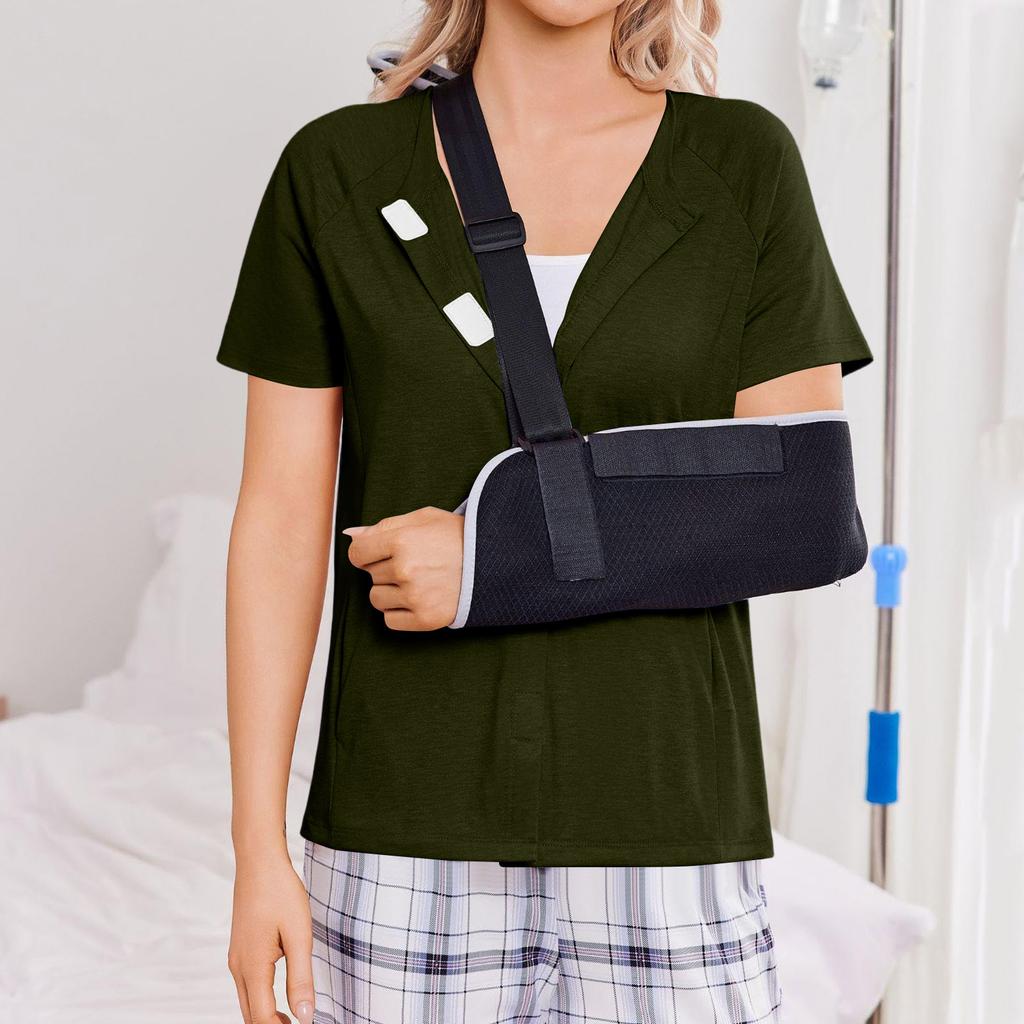 Camicia da donna post-operatoria a maniche corte colorata con quattro tasche
