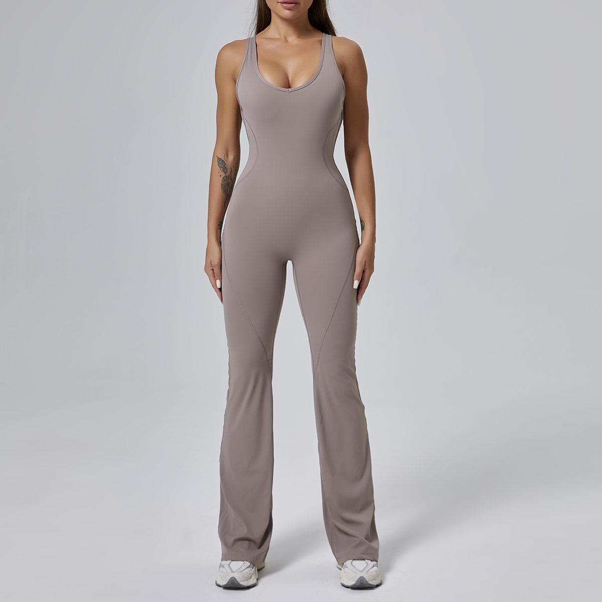 JYL Naked Yoga Set Hip Lifting Jumpsuit Flared Pants Outfit M (recommended weight 100-120 pounds) церулеан голубой