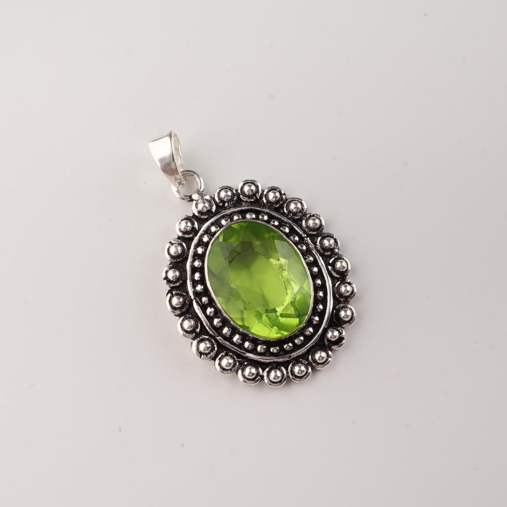 Peridot Gemstone 925 Sterling Silver Handcrafted Statement Pendant 1.6" For Gift VPP-3-2