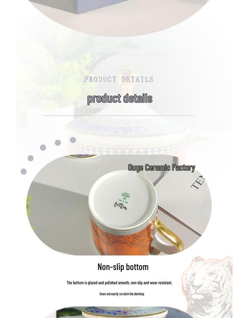 Tiger Totem Retro Bone China Mug with Lid – Coffee Cup Gift Set