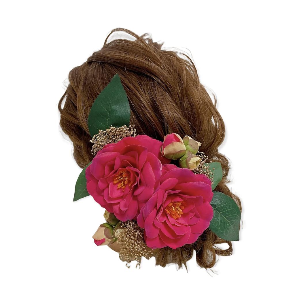 Pink camellia and breath hair ornament for Japanese perfect for and bridal baby's clothing, coming-of-age ceremonies, graduations, weddings, furisode,