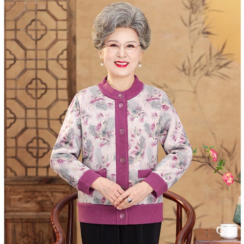 

Бабушка осень и зима вязаный свитер женщина пожилая дама пальто старый новый мать пакет флис утолщенный кардиган свитер 4XL фиолетовый