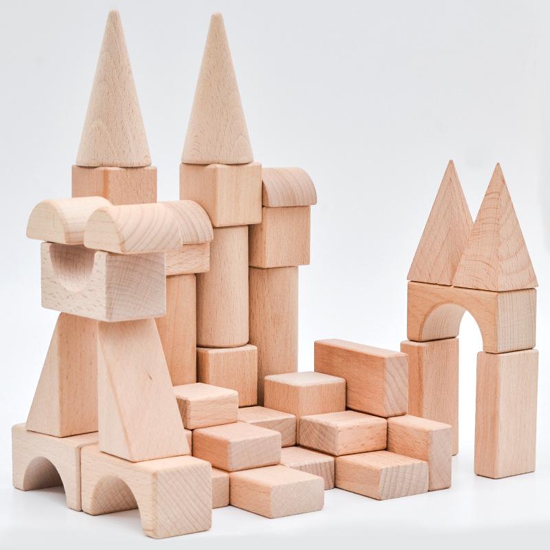 

Набор строительных блоков из натурального бука - 100 штук, неокрашенные игрушки для сборки замка для раннего обучения 18.8*6.5*29 cm