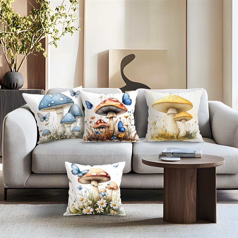 Mushrooms Butterflies Cushions Pillowcase Printed Polyester 45X45Cm Pillow Cover Decorative Sofa Cushions Pillowslip Decor