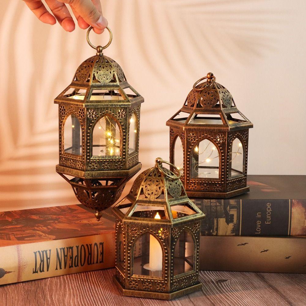 Bronze LED Lantern Light Plastic Eid Mubarak Light Creative Ramadan Decoration Muslim Islamic