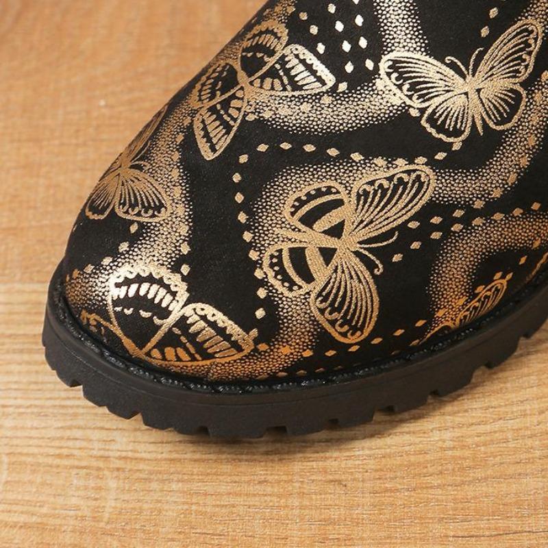 Printed Butterfly Casual Women's Boots 2024 New Square Heel Elastic Hoops, Large Size Short Sleeve Fashion Boots