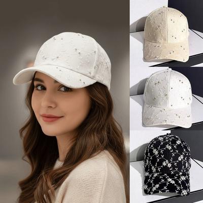 Elegant Ladies Sun Hat Rhinestone Decoration Peaked Cap Trendy Golf Cap  Spring Summer