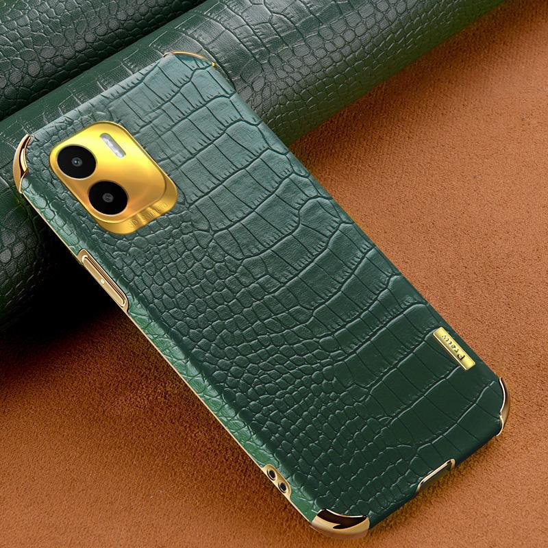

For Xiaomi Redmi A1 4G/A2 4G Crocodile Texture Leather Coated TPU Cover 6D Electroplated Phone Case Green