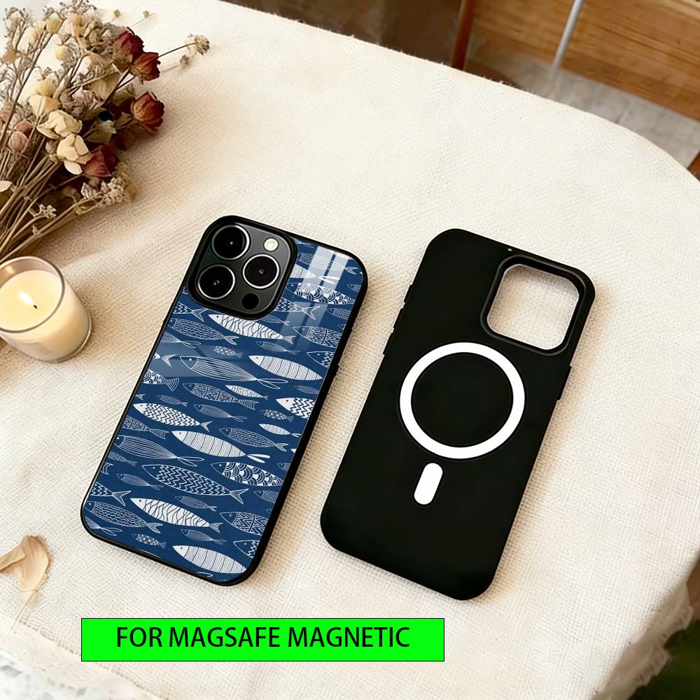 Small fish Phone Case For iPhone17,16,15,14,13,12,11 Plus,Pro Magnetic with Magsafe Wireless Charging