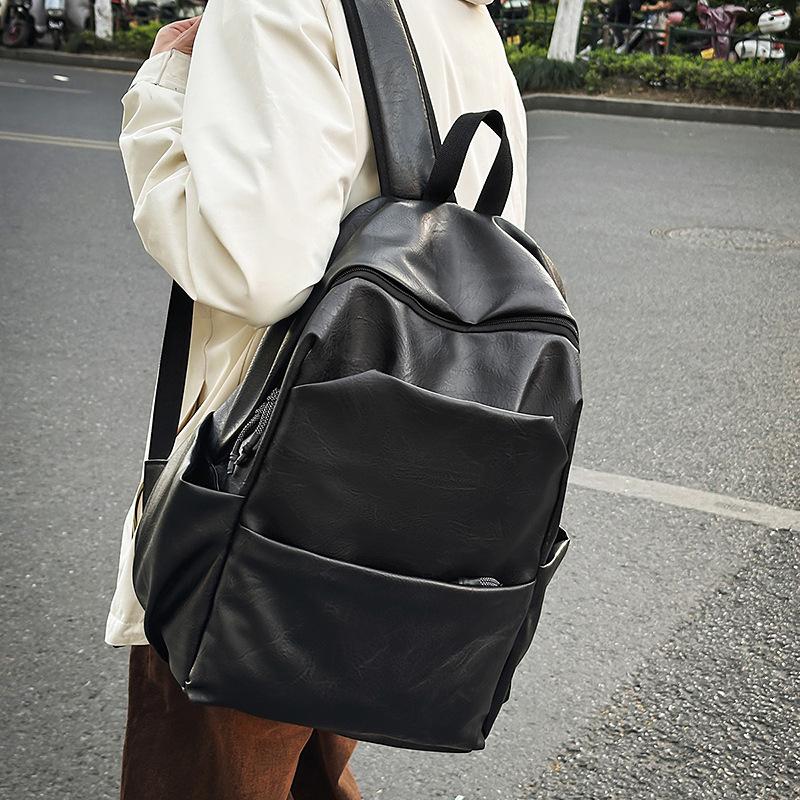 New retro backpack simple soft leather leisure travel backpack large capacity trend student class bag