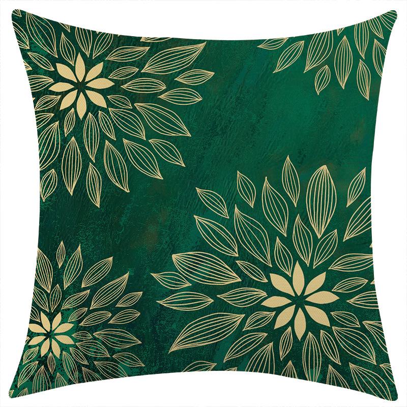 New Green Striped Floral Linen Pillowcase for Holiday Decoration and Car Cushion Cover