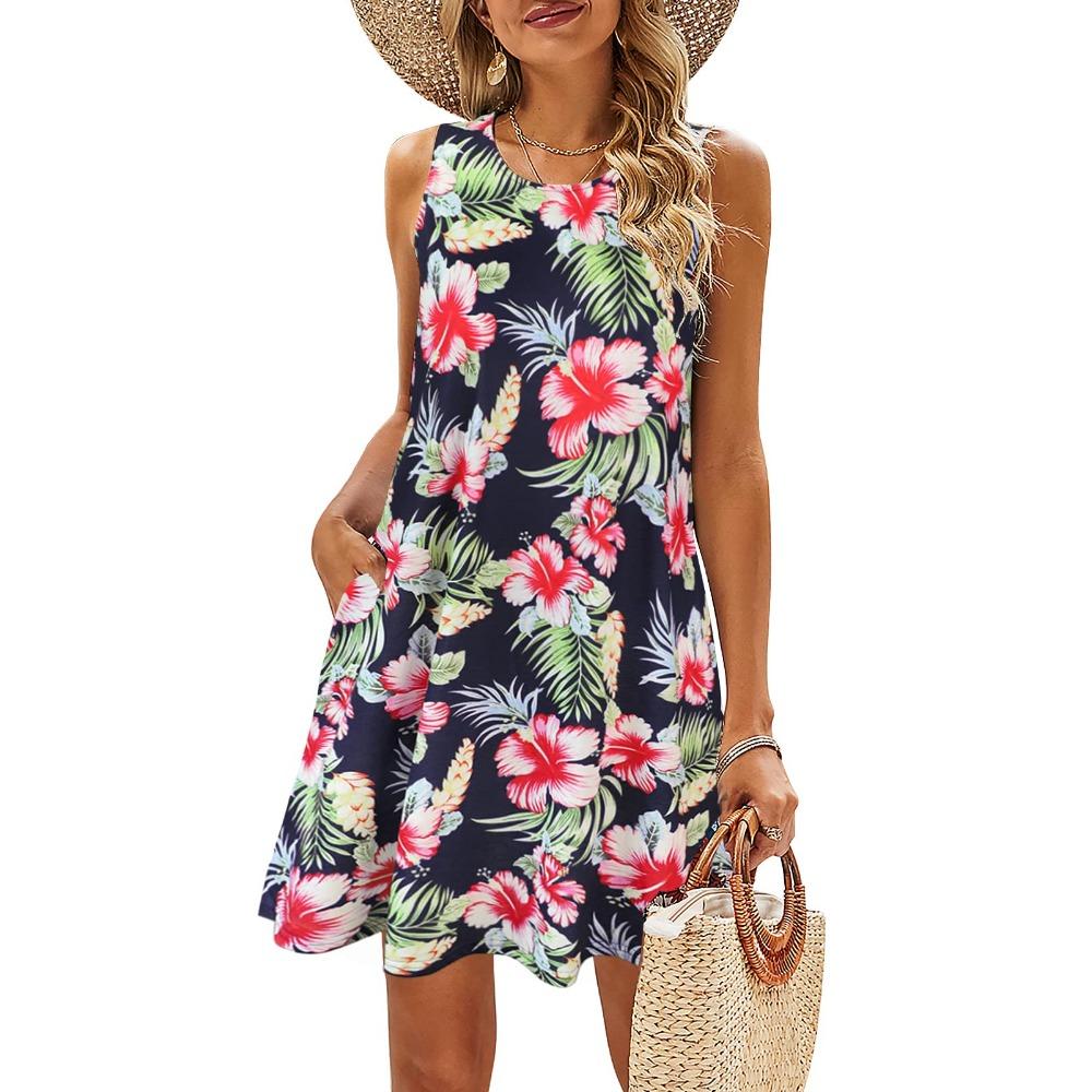 Summer Women's Beach Dress Bohemian Style Sleeveless Fresh Floral T-shirt, Vest And Vest Dress Elegant Short Dress