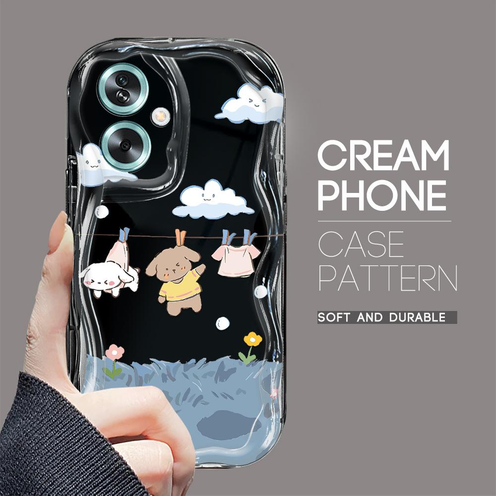 Niedliches Cartoon-Muster Creme Textur Gehäuse Wellenförmiger Rand Weiche Silikonhülle Telefonhülle für OPPO Reno Realme