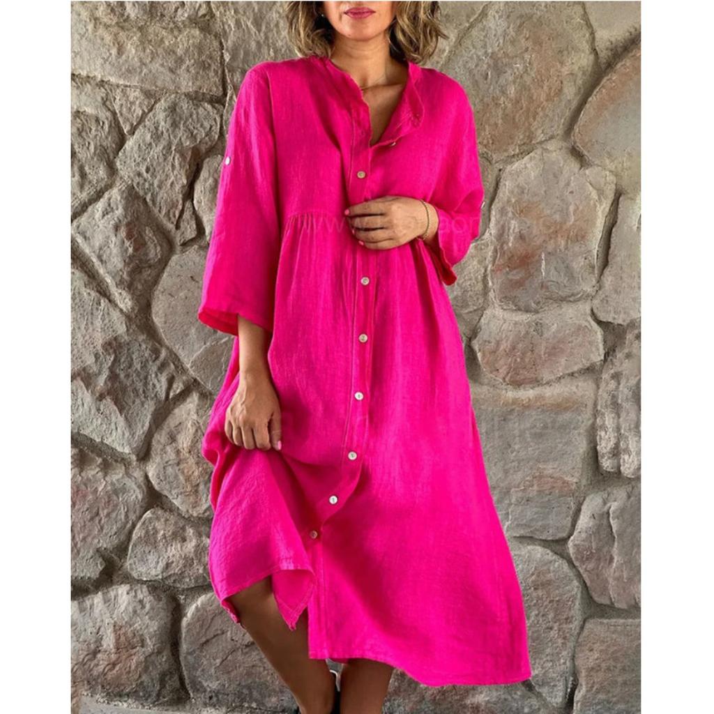 Summer Women's Casual Loose Linen Cotton Sleeveless Button Down Collar Long Maxi Dress, European American Style Ladies Fashion Dress