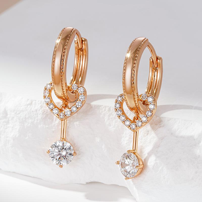 Unique Design Natural Zircon Drop Earrings For Women Fashion  Rose Gold Color Daily Fine Jewelry Romantic Crystal Gift