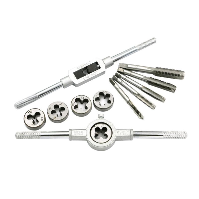 Adjustable Taps Dies Taper Drill Threading Kit Wrench Metric Screw Tools M6/7/8/10/12 for Wood Plastic Soft Metal Steel