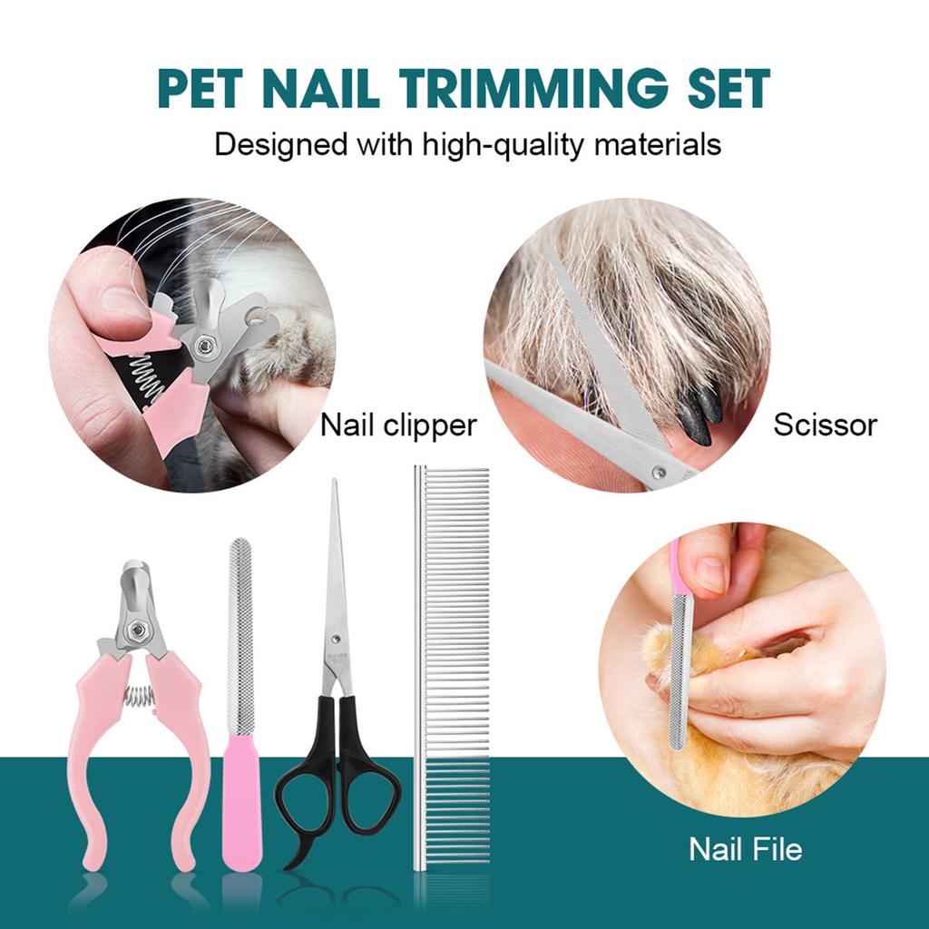 4PCS Pet Grooming Kit Professional Dog Cat Hair Clipper Scissors Comb Nail Trimmer Set for Pet Cleaning