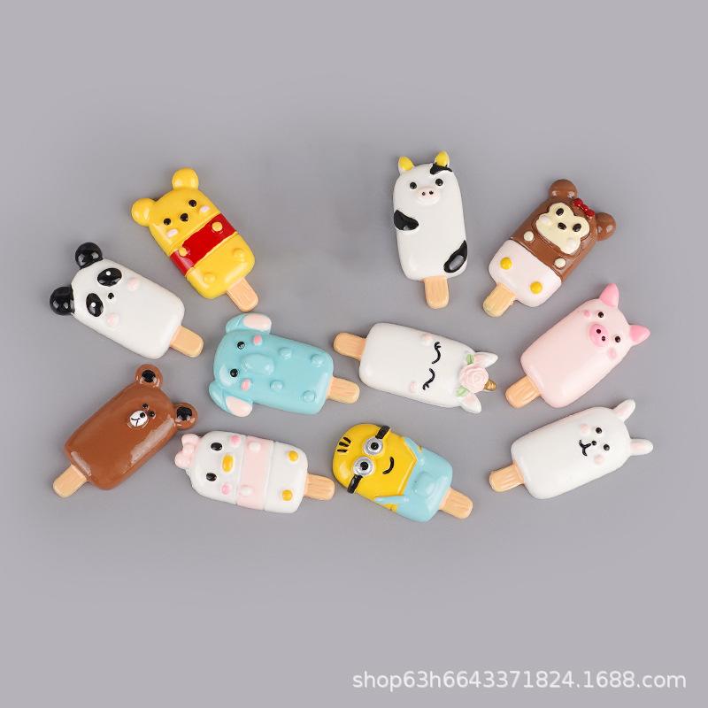 Simulation Resin Accessories Ice Cream Cabinet Cartoon Animal Popsicle Diy Jewelry Accessories Materials Children'S Play House Toys