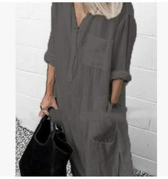 2025 Summer-Autumn Elegant Solid Color Rivet Button Long Shirt Dress