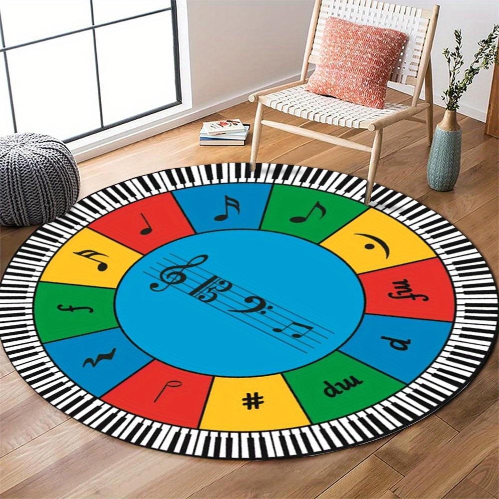 Piano Keyboard Music Note Educational Round Colorful Chord Circle Flannel Carpet For Music Room Kids Learning Instrument Themed