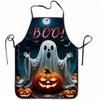 1pc Halloween Apron with Pumpkins BOO! Print Sleeveless Polyester Kitchen Apron for Baking, Cooking, Parties
