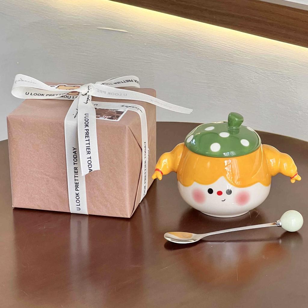 Hochwertiger geflochtener süßer Keramiktasse für kleine Mädchen mit Deckel Löffel Paar Frühstück Kaffeetasse Büro Wasserbecher