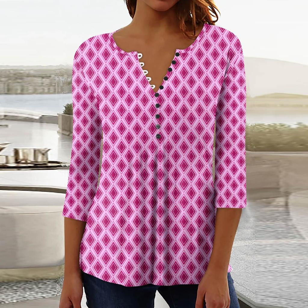 Women's Fashion Casual Pullover T-Shirt 3/4 Sleeve Printed Top