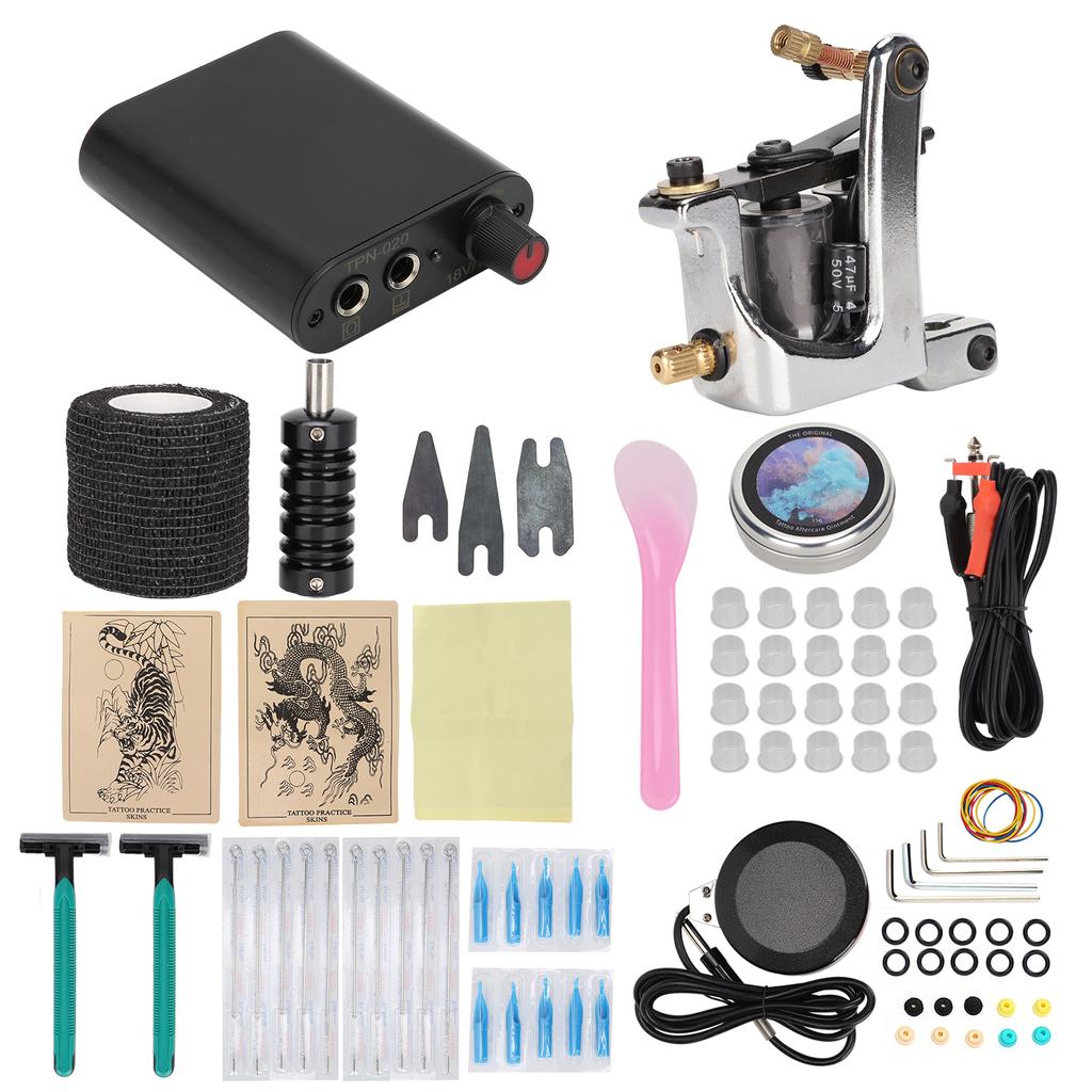 Complete Tattoo Machine Kit Professional Tattoo Shader Machine Kit Power Supply Foot Pedal Cream