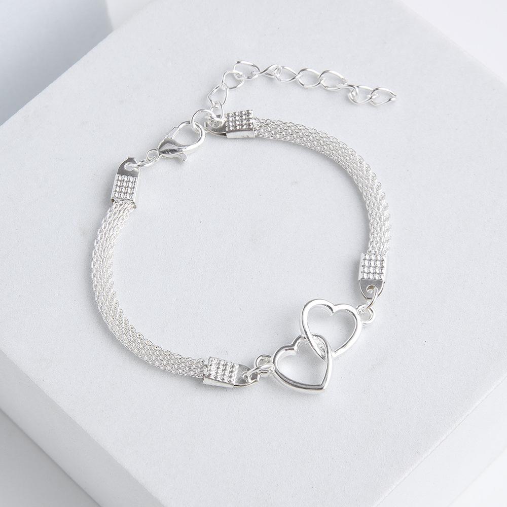 1Pcs Love Heart Couple Bracelets for Women Men Silver Color Double Layer Matching Chain Bracelet Lover Jewelry Gift