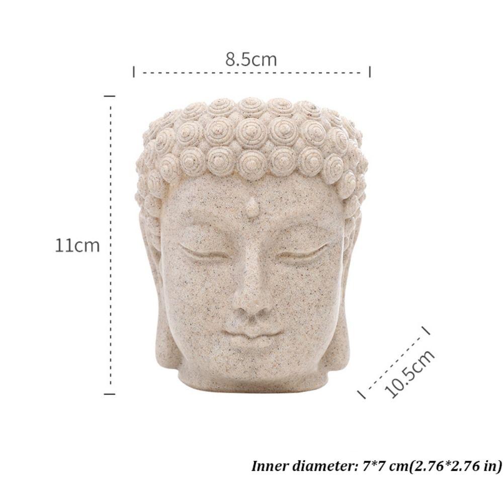 Resin Buddha Head Flower Pot Desktop Ornament Planter Statue Style Succulent Planter Modern with Drainage Hole Plant Container