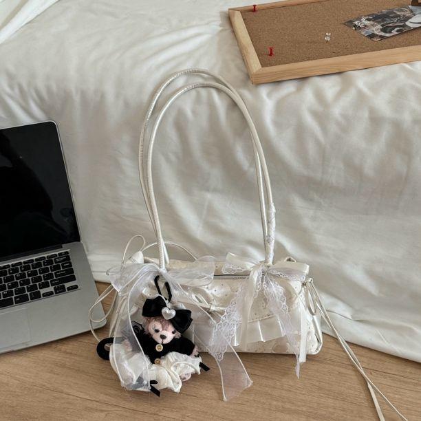 

JIAERDI Japanese Style Sweet Cute Bow Handbag Women Pearl Fashion Shoulder Bag Ladies Frills Ballet Style Underarm Bag 2025 New 31x12x9cm белый