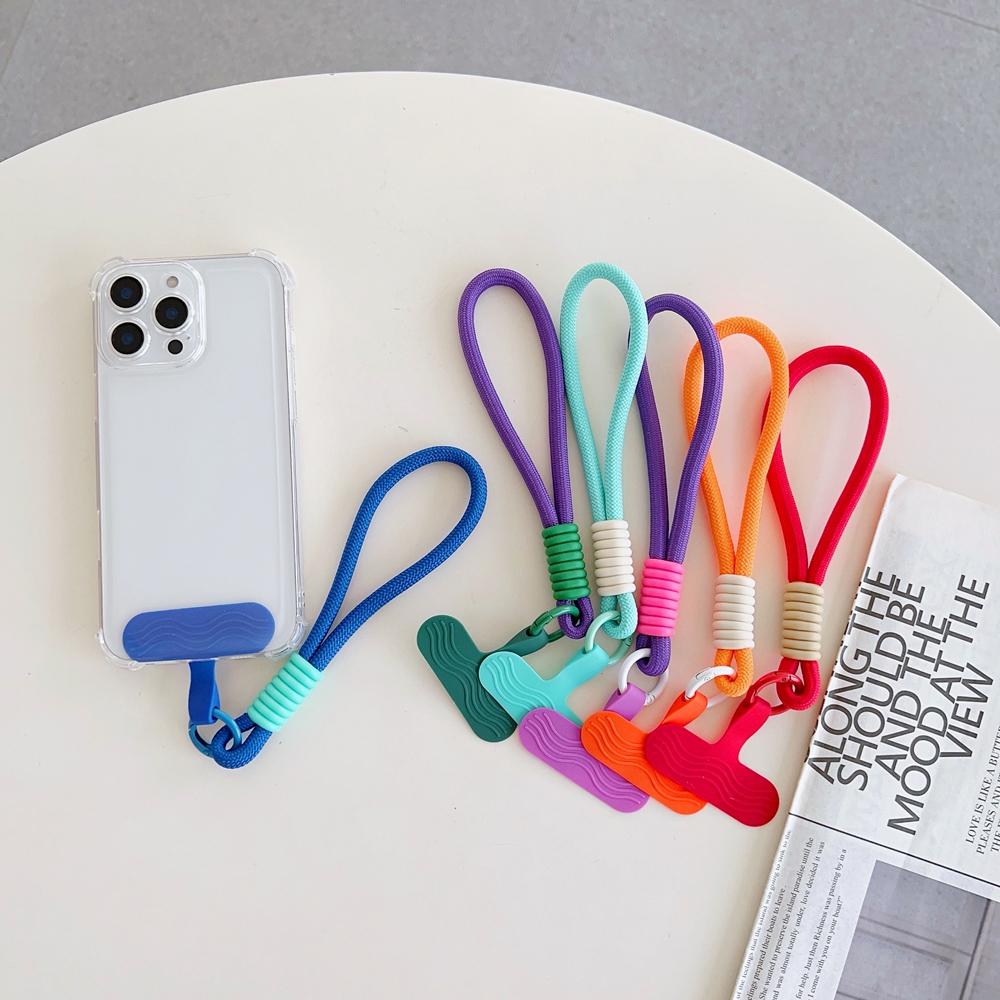Universal Braided Short Mobile Phone Lanyard Strap Hanging Chain Ring Silicone Cord with Patch Wrist Strap Cell Phone Detachable