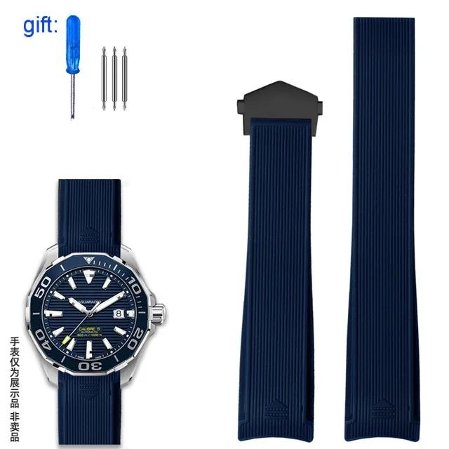 Para pulseira de silicone TAG Heuer WAY201 Jingqian 300/500 Carlisla série TAG relógio masculino pulseira de borracha Dobrável fivela pulseiras de relógio