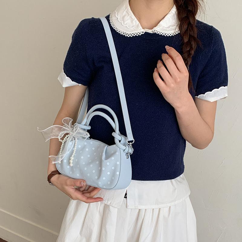 Fashion Wrinkled Cloud Bag Polka Dot PU Leather Crossbody Bag Stylish Small Shoulder Bag For Women Daily Use