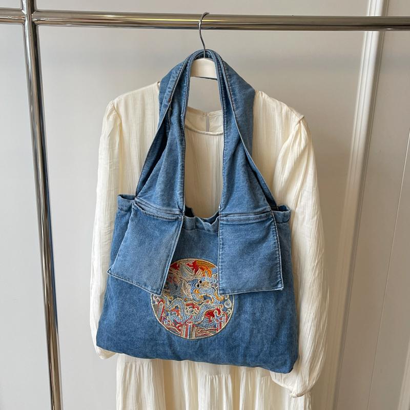 Módní a ležérní velkokapacitní džínová kabelka pro dámskou letní kabelku přes rameno