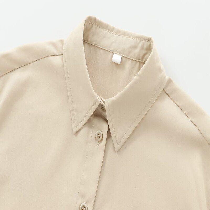 Fashion Style 2024 Autumn New Women's Silk Satin Texture Twill Basic Long Sleeves Lapel Shirt 8954316