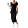 Women's Square Neck Split Hip Dress Square Collar Slim-Fit Slit Hip-Wrapped Dress Female