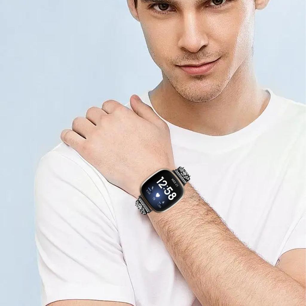 For Fitbit Versa 4/Sense 2 Watch Strap Rhinestone Decor Replacement Steel Wrist Band