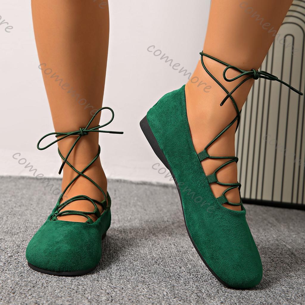 Fashion Comemore Women's Shoes Spring Autumn New Cross Strap Flats Casual Shallow Mouth Single Shoes Round Toe Anke Lace Up Flat Shoe